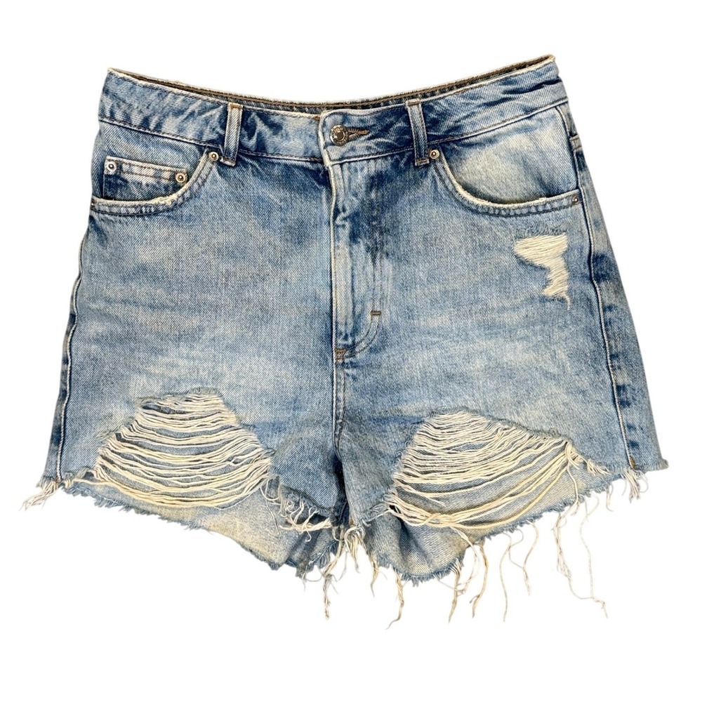 Topshop Mom Shorts Denim Womens High Waisted Distressed US 6 Light Wash
